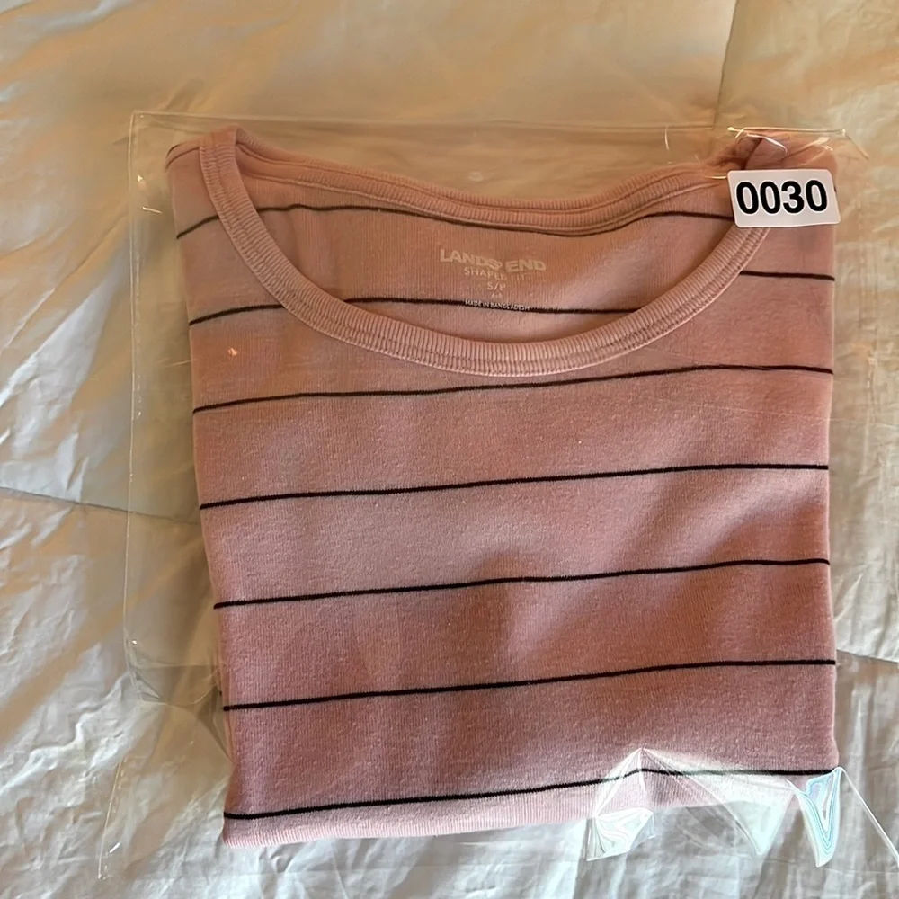 Lands’ End Woman’s Fitted Cotton Striped Tee Shirt
